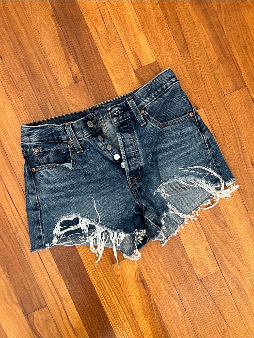 Levi's Dark Blue Distressed Cutoff Denim Shorts